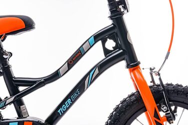 Дитяче велосипед Sun Baby Tiger Tracker 14/16 дюймів для хлопчиків. Легкий, з бічними колесами та штовхачем, 2-6 років. BMX, чорно-помаранчевий.