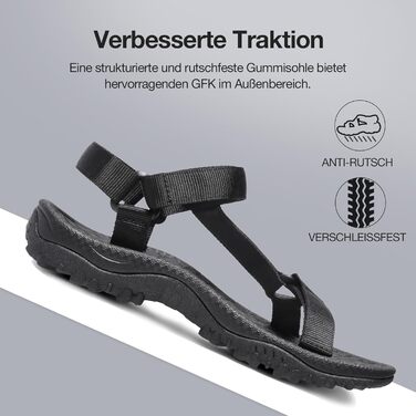 Жіночі сандалі для туризму та спорту Wander - Нековзні водостійкі сандалі для пляжу та активного відпочинку, чорні, 43 EU