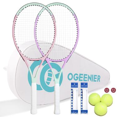 Набір тенісних ракет OGEENIER для дорослих (2 гравці) з аксесуарами (фіолетовий+рожевий)