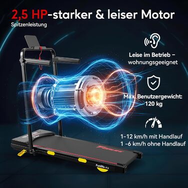 Біговий тренажер FunLife F4 (оновлення 2025) – 4-в-1, складний, з кутом нахилу 7%, керування через додаток, тихий, з двома ручками та страхувальним тросом, 1-12 км/год, для дому, для людей похилого віку, червоний