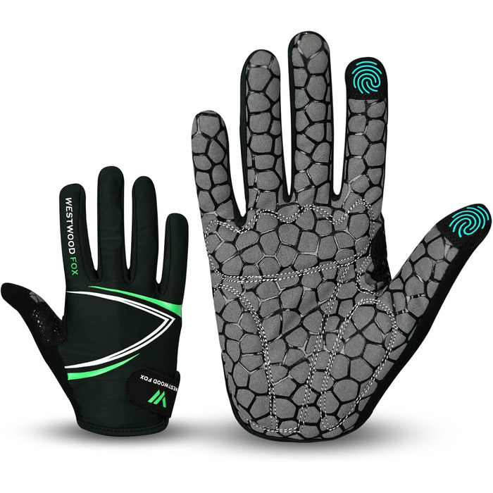 Велосипедні рукавички Westwood Fox Vofinger з антиковзким покриттям та підтримкою сенсорного екрану, амортизуючі рукавички для гірського велосипеда, шосе, перегонів, їзди та спорту для чоловіків та жінок (S, зелений)
