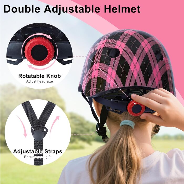 Дитячий шолом Kinder для дівчаток 8-14 років з повним захистом (шолом, наколінники, налокітники), чорно-рожевий, розмір M (52-58 см)