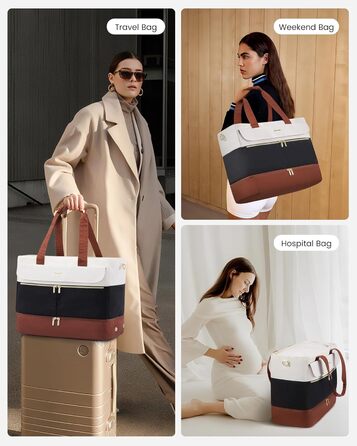 Сумка-мішок LOVEVOOK Weekender 45L для подорожей, спорт, клініки, пологового будинку. З відділенням для взуття та мокрих речей. Чорний+бежевий+коричневий.