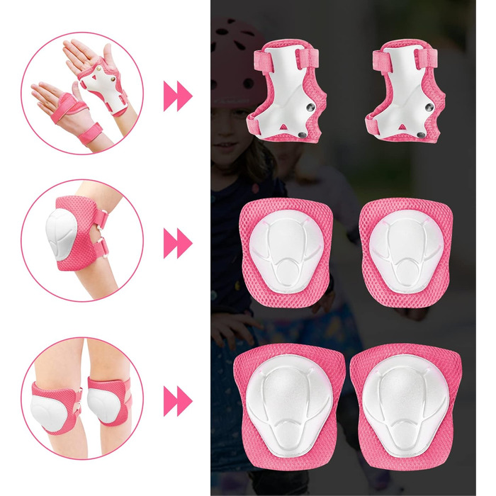 Дитячий шолом KAMUGO для ролерів та велосипеда, 2-8 років, з комплектом захисту (коліна, лікті, зап'ястя), рожевий