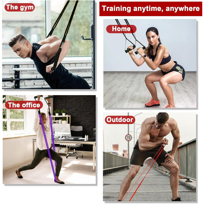 Резинки для фітнесу Wadafen: Набір еластичних стрічок для йоги, стретчингу, кросфіту та пілатесу. Включає дверний анкер, ручки та чохол.