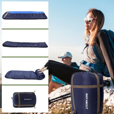 Спальний мішок Outdoor для дорослих, машинного прання, зимовий, водонепроникний, 3-4 сезони, з компресійним мішком. Температура комфорту: 0°C, 5°C. Розмір: 220x85 см. Чорний/Синій.