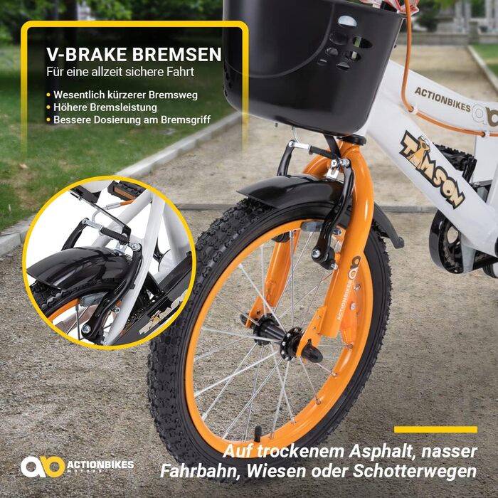 Дитячий велосипед Actionbikes Timson 16 дюймів, V-Brake, з крилами, для хлопчиків і дівчаток, від 2 до 9 років