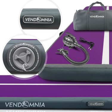 Гімнастичний надувний мат VENDOMNIA Airtrack 300×100×10 см, лілово-сірий, електрична помпа, сумка, для фітнесу, йоги, спорту, тумблінгу