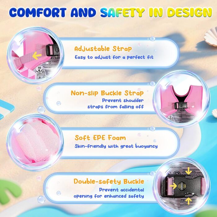 Моко (MoKo) рукавики для плавання для дітей, рукавики для хлопчиків та дівчаток, навчальна жилетка з фіксатором, плавальна куртка, плечові ремінці, рукавики для плавання (рожевий ромб, для ваги 9-23 кг)