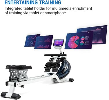 Гребний тренажер Capital Sports для дому, водяний опір, складаний, алюмінієва напрямна 80 см, 6/8 рівнів, до 150 кг