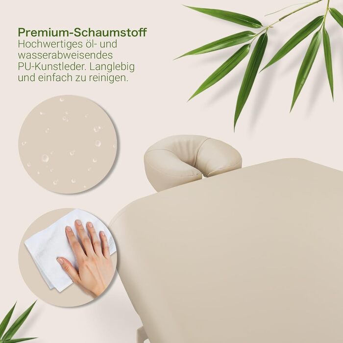 Масажний стіл Zen з круглими кутами, складний та регульований по висоті - професійний масажний стіл з цільного дерева з регульованою спинкою, підголівником, підлокітниками та кишенею (кремовий)