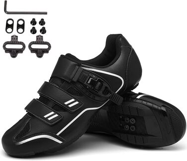 Велосипедні черевики MTB для чоловіків та жінок, сумісні з SPD, з клітами, чорні (42 EU)