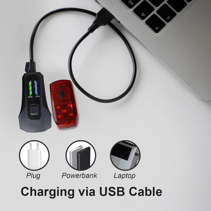 ANTELA Набір велосипедних фар StVZO, LED, USB-C, водонепроникний, передня і задня фара