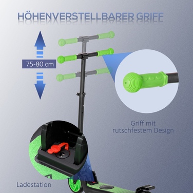 HOMCOM E-Scooter Електричний скутер 120 Вт Двигун 6 км Радіус дії Максимальна 8 км/год Електричний скутер Навантаження до 50 кг, E Скутер від 6 років і старше Зелений+Білий | Аосом