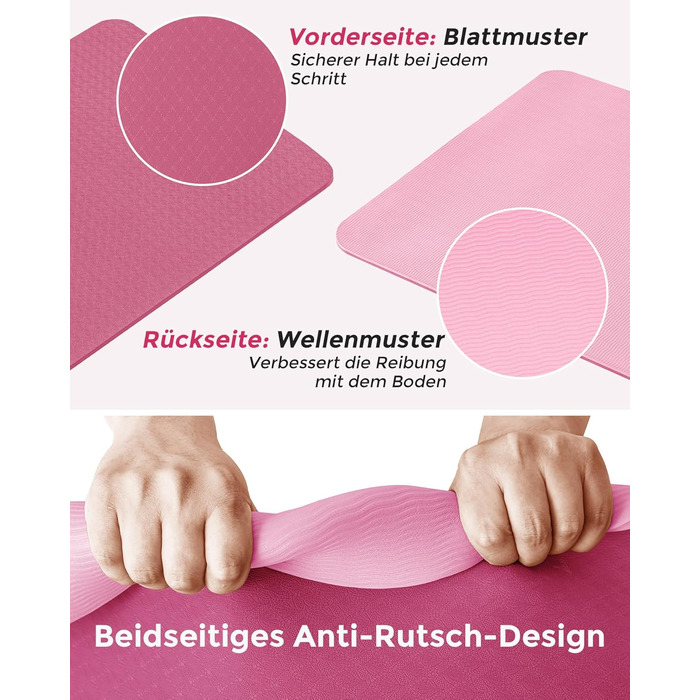 Йога-килимок Narwhal протиковзкий з TPE для фітнесу, пілатесу та тренувань, з ременем для перенесення, 183 x 61 x 0.6 см, колір слива-рожевий