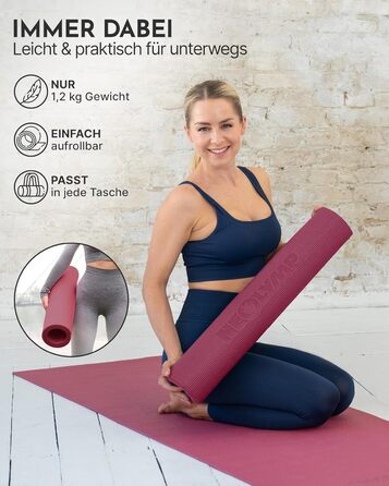 Йога мат NEOLYMP: неслизька, для захисту суглобів – килимок для фітнесу та йоги 183x61 см з PVC, фіолетовий колір. З подарунком: E-book та відеоуроки