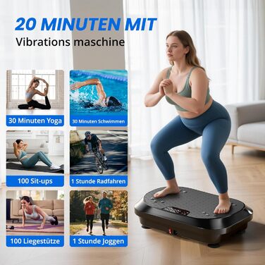 Вібраційна платформа для тренувань з Bluetooth-динаміками – 120 рівнів інтенсивності, для фітнесу вдома, лімфодренажу та формування тіла, чорна