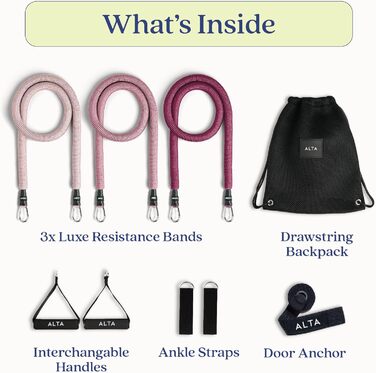Набір еластичних стрічок для фітнесу ALTA з ручками – повний комплект, стрічки опору для жінок, тренування з ручками, кісточки, дверний анкер, фітнес-стрічки, набір Burst