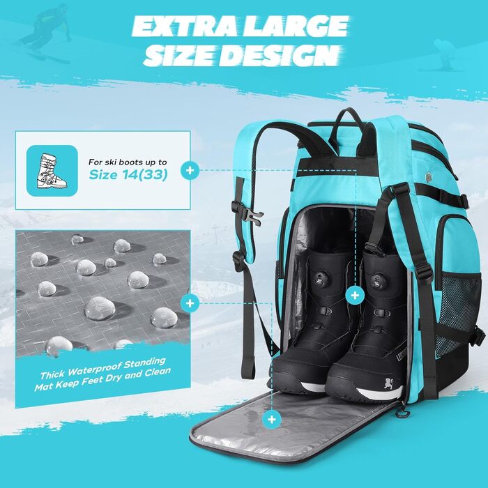 Чохол для лижних черевиків Maelstrom, 55 л, великий рюкзак для подорожей, водонепроникний для сноуборду та лижного спорядження (Морська синя)