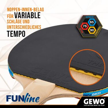 Набір для настільного тенісу GEWO Fun – одиночні або комплекти (1-4 ракетки, м'ячі, сумка, сітка) – для початківців, хобі та відпочинку – гума Noppen, конвексна ручка. 4 ракетки + 10 м'ячів + сумка
