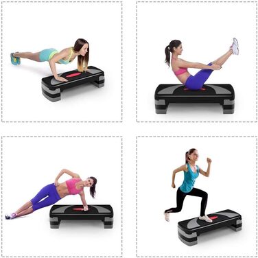 Аеробічний степ-платформа EnjoyFit XL преміум, 3-рівнева, 78x30x10/15/20 см, синьо-чорна