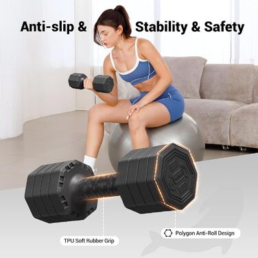 Набір гантелей Yoleo регульований 2/4 шт. для дому, 2 кг, 3 кг, 4 кг, 5 кг, з м'яким TPR-покриттям, для тренувань всього тіла, чорний