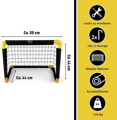 Дитячі футбольні ворота Umbro 50x44 см, складані, для саду, чорні/жовті, 1 шт. – футбольне тренувальне обладнання для дому та вулиці