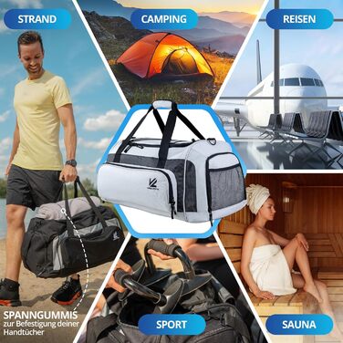 Спортивна сумка V® з відділенням для взуття, мокрою білизною та ізольованим холодильним відсіком. Сумка для сауни, подорожей, спортзалу, фітнесу, плавання. Чорний-сірий, чорно-сріблястий (XL, сріблясто-карбоновий)