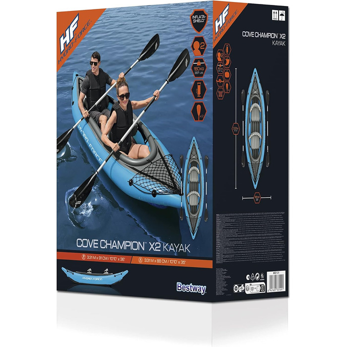 Надувний каяк Bestway Hydro-Force Cove Champion X2, 331x88x45 см, комплект з веслами і насосом