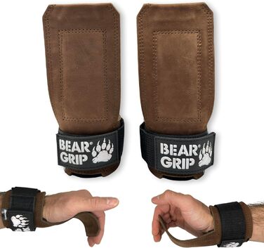 BEAR GRIP – багатофункціональні шкіряні ремені для важкої атлетики, коричневі, міцна вага, для тренувань