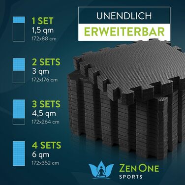 Захисний килимок ZenOne Sports 30x30x1 см, 18 шт — модульний гумовий килимок для підлоги, тренажерного залу, фітнесу, домашнього спортзалу, чорний