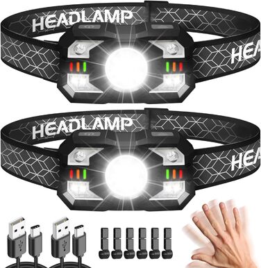 Налобний ліхтар Hyted LED, 2 шт., 2000 люменів, перезарядна батарея, 10 режимів, водонепроникний IPX5, для бігу, кемпінгу, риболовлі