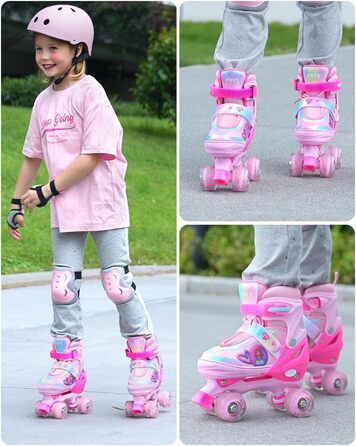 Дитячі ролики FWFX з регулюванням та підсвіткою, підходять для залу та вулиці, розмір S (EU 28-31 / MM 160-200), рожеві