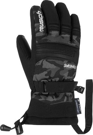 Дитячі гірськолижні рукавички Reusch Softshell, водонепроникні та вітрозахисні (чорно-камуфляжні, розмір 6)