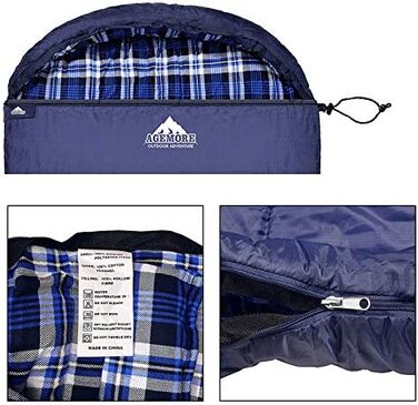 Спальний мішок для дорослих Baumwoll-Flanell, 100% бавовна, для кемпінгу, походів, 3-4 сезони, блакитний