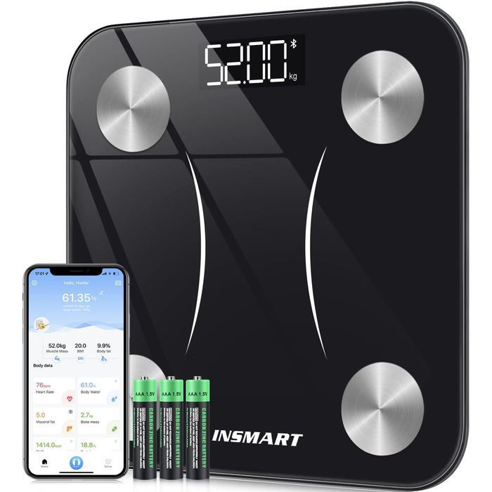 INSMART Розумні ваги для вимірювання складу тіла, Bluetooth, електронні ваги для людей, аналізатор жиру, ІМТ, м'язова маса, білок, вага кісток, BMR