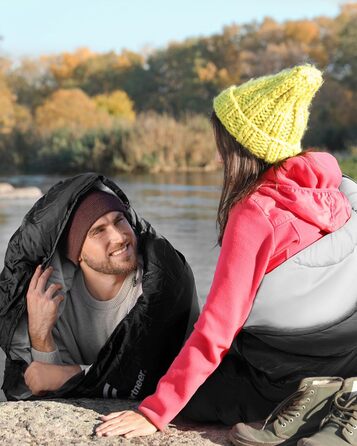 Сплячий мішок Outdoor Sportneer для дорослих та дітей - легкий, зручний, для кемпінгу, піших прогулянок, 220x80см, чорний+сірий