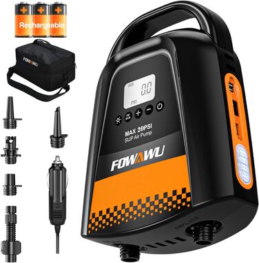Насос FOWAWU 20PSI для SUP, човнів та каяків: електричний, 12V DC, 2-ступеневий, з автовимкненням