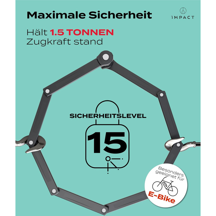 IMPACT® FlexLock 15 - Преміум складне велозамкe з високим рівнем безпеки. Довжина 120 см, витримує до 1,5 тонни. Замок з ключем/кодом.