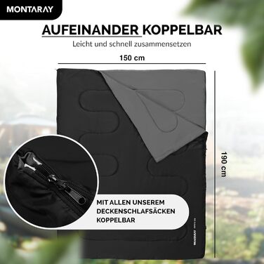 Спальний мішок для кемпінгу з капюшоном до -3°C з подушкою - зимовий та літній спальний мішок на 3-4 сезони (75 x 220 см) - туристичний спальний мішок для жінок та чоловіків (теплий) (Чорний, 150GSM, без капюшону)