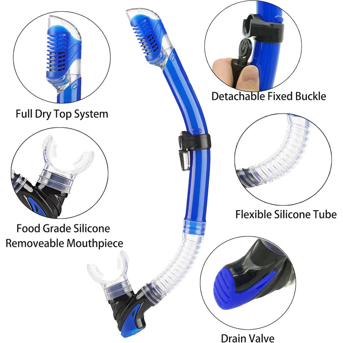 Набір для снорклінгу дорослий з маскою, трубкою Dry Top та ластами, блакитний, S/M (36-41)