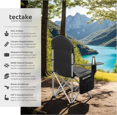 Тектейк® Розкладний стілець для кемпінгу з підлокітниками, садовим та балконовим використанням, з тримачем для напоїв
