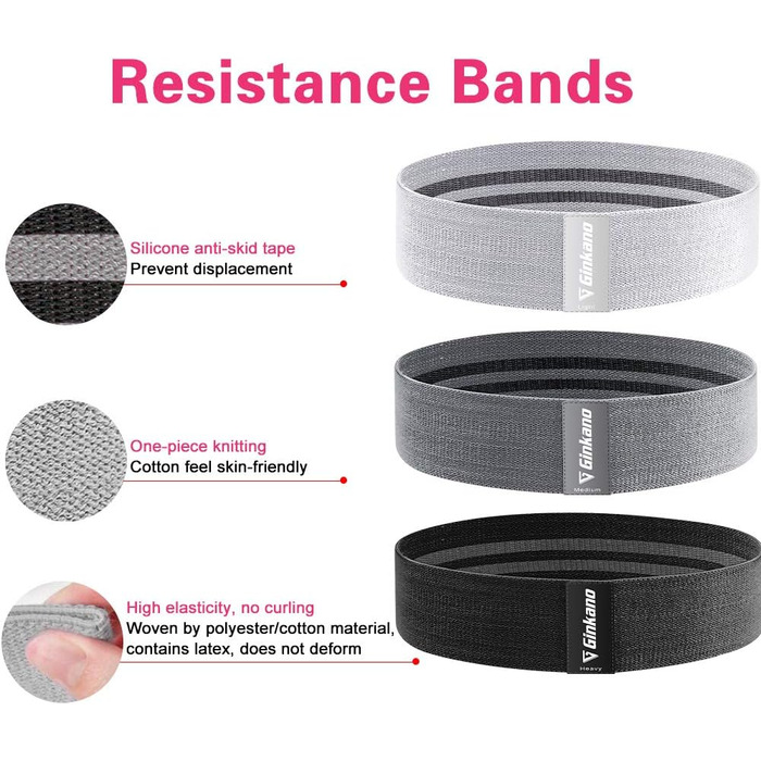 Еластичні гумки для фітнесу та силових тренувань: набір для стегон, ніг, пілатесу, йоги (Schwarz, Weiß, Grau)