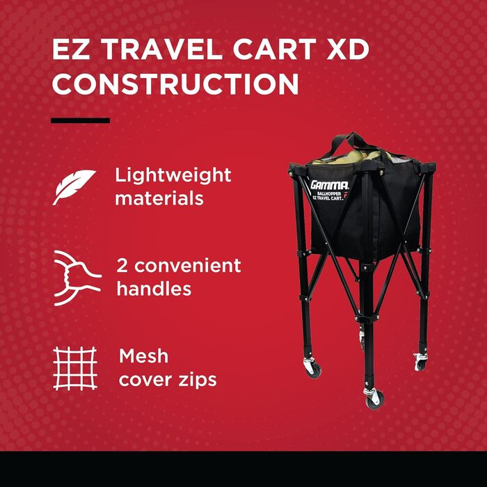 Сумка-корзина для тенісних м'ячів Gamma Sports EZ Travel Cart Pro, місткість 150, легка складна конструкція, з преміум-чохлом