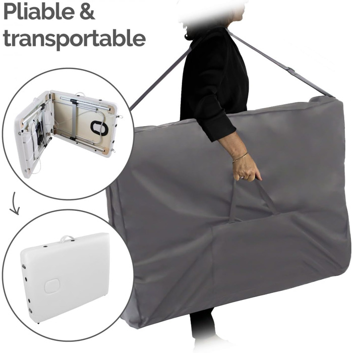 Складаний масажний стіл Vivezen з 2 зонами з алюмінію + аксесуари та сумка для транспортування, білий