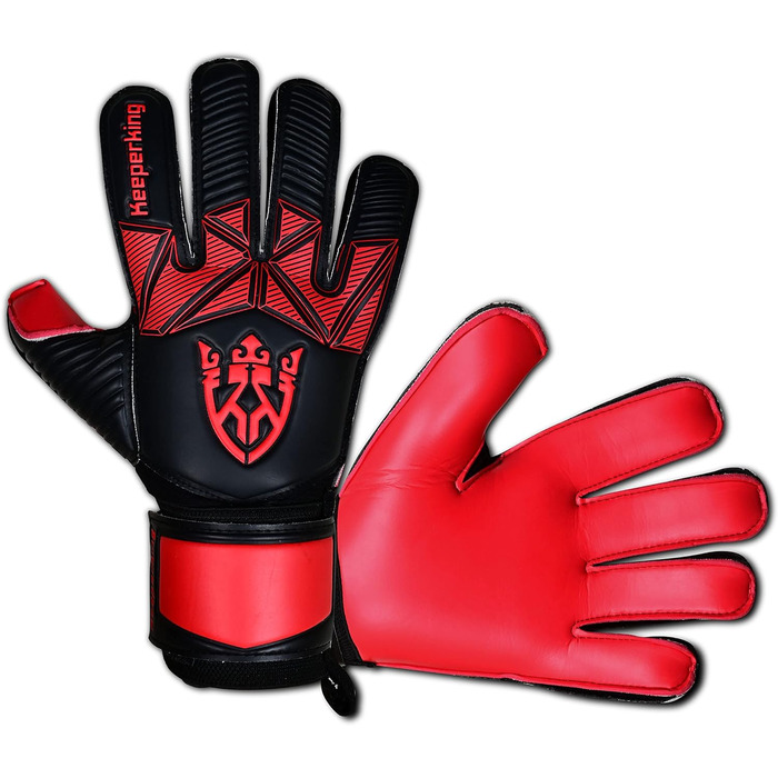 Воротарські рукавички Keeperking для дітей, підлітків та дорослих: без пальців, 4 мм, латекс, унісекс (4, чорно-червоний)