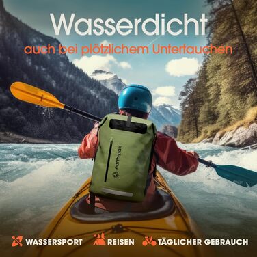 Водонепроникний рюкзак Earth Pak 35L/55L з ролтопом, кишенею на блискавці та водонепроникним чохлом для телефону IPX8, зелений