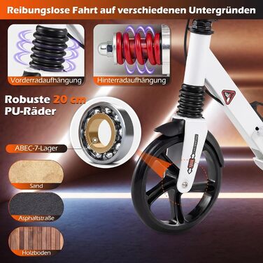 COSTWAY Розкладний електросамокат для дітей та дорослих, білий. Самокат з дзвінком, підніжкою, вантажопідйомністю 100 кг та ременем для перенесення