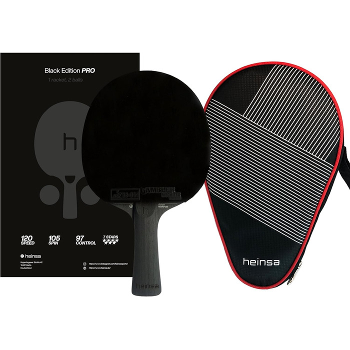 Тенісний стіл Heinsa Carbon з покриттям Mech-Tek Predator (2,1 мм), схвалений ITTF – обертання, швидкість та контроль (Black Edition Pro з сумкою)