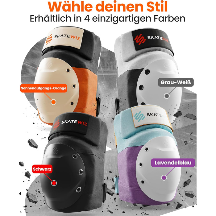 Захисний набір для роликів SKATEWIZ SHIELD (6 предметів) для дорослих та підлітків, неопренові фіксатори, розмір L, колір Sunrise Orange